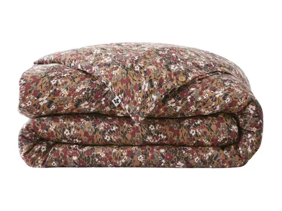 Housse de couette 240 x 220 gaze de coton camel et fleuri - ISABELA 1