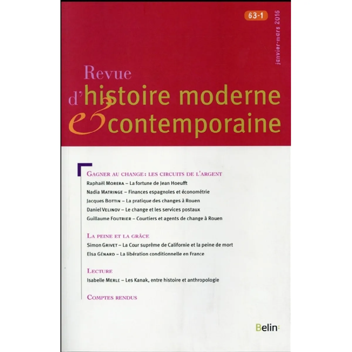 Revue d'histoire moderne et contemporaine, n° 63-1 · Occasion