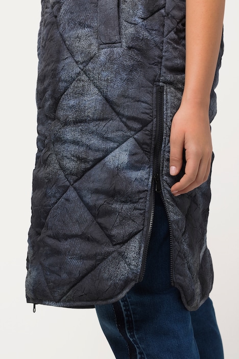 Long-Steppweste, seitliche Zipper, Stehkragen, ärmellos
