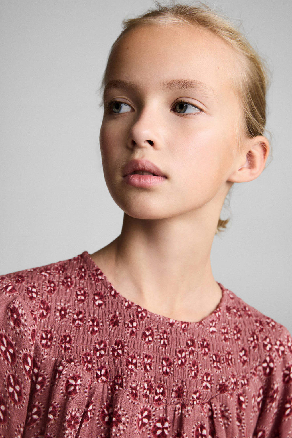 Mango Kids trapeze jurk met all over print roze/rood/wit
