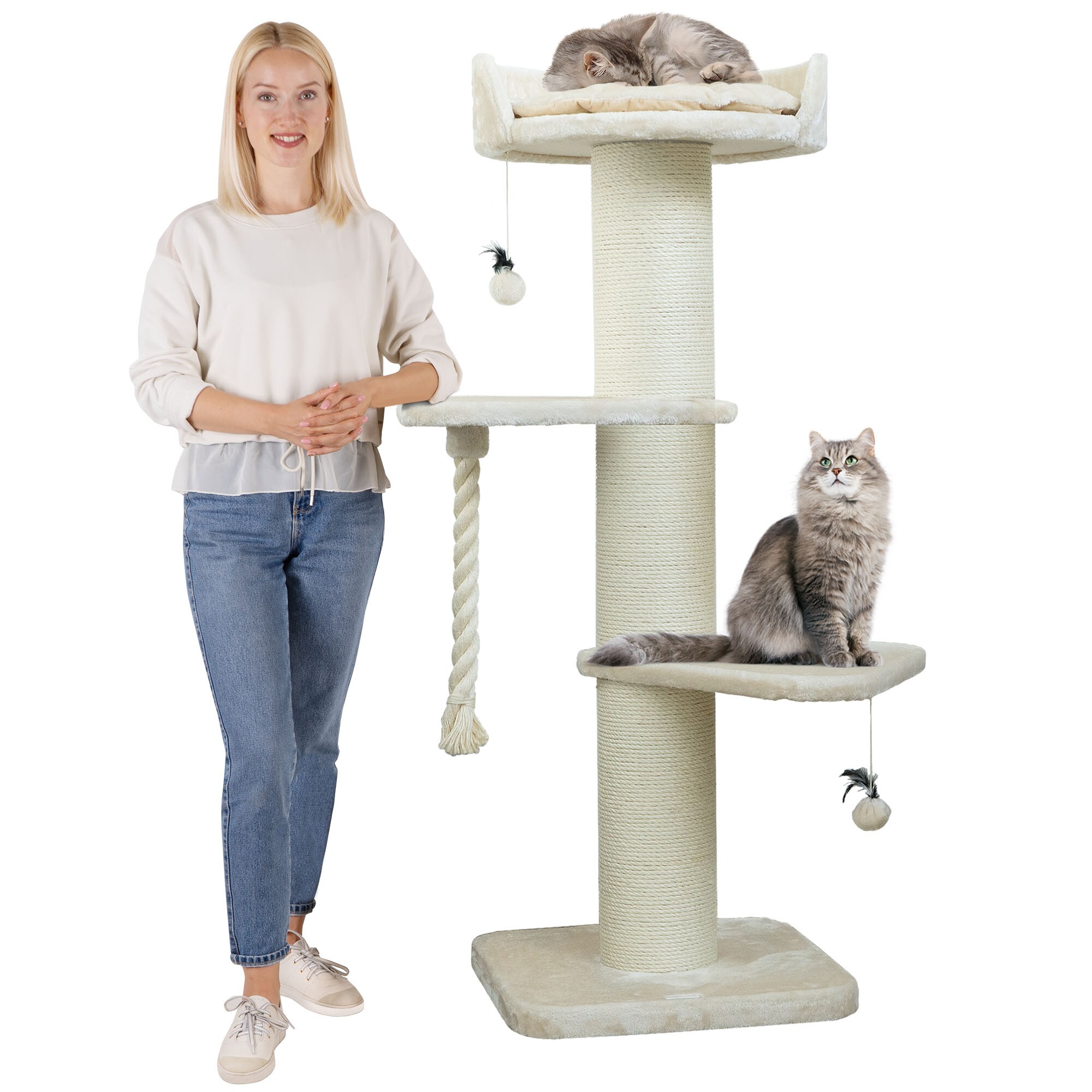 Premium Kratzbaum Grosse Katzen Stabil 'Freddy' – 150 cm Großer Katzenbaum | Creme