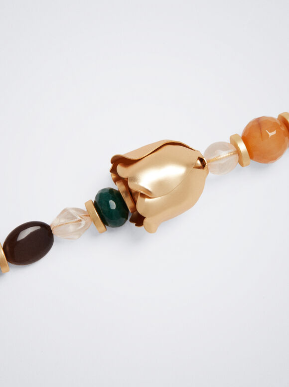 Colar com flor e pedra - Multicolorido