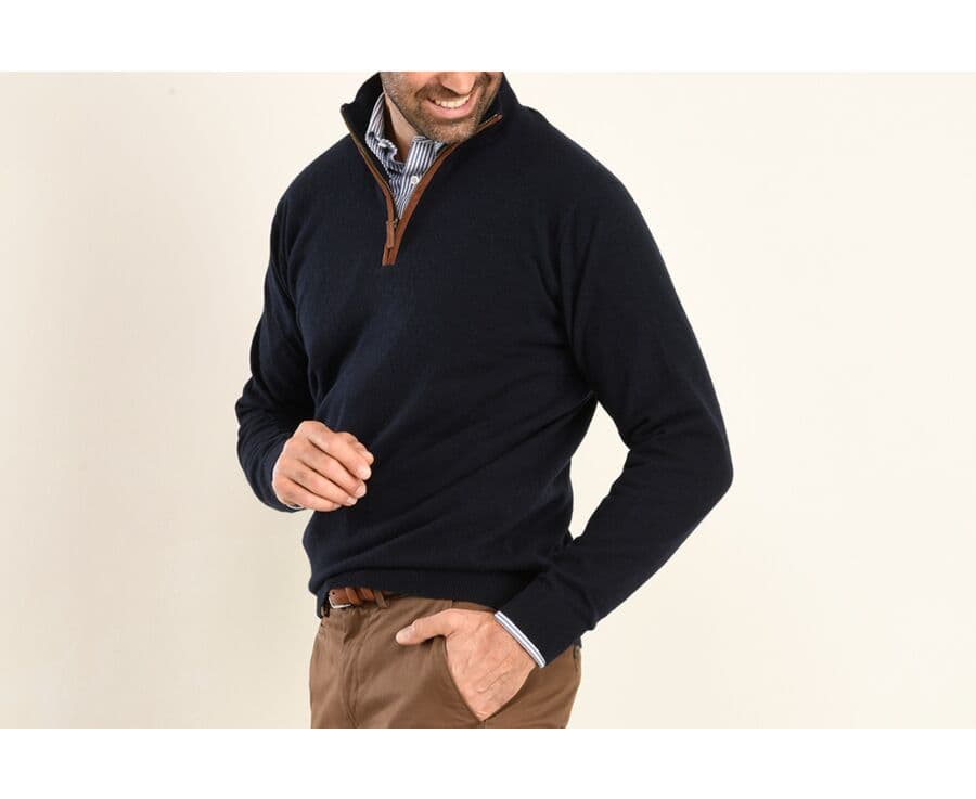 Pull laine col zippé Bleu Marine - KEITHY
