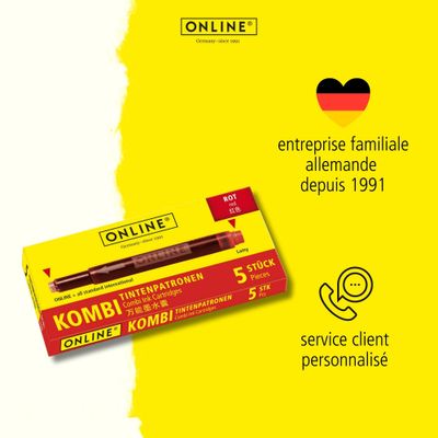 Kombi - Cartouches d'encre rouge pour stylos plume standard et stylos plume Lamy