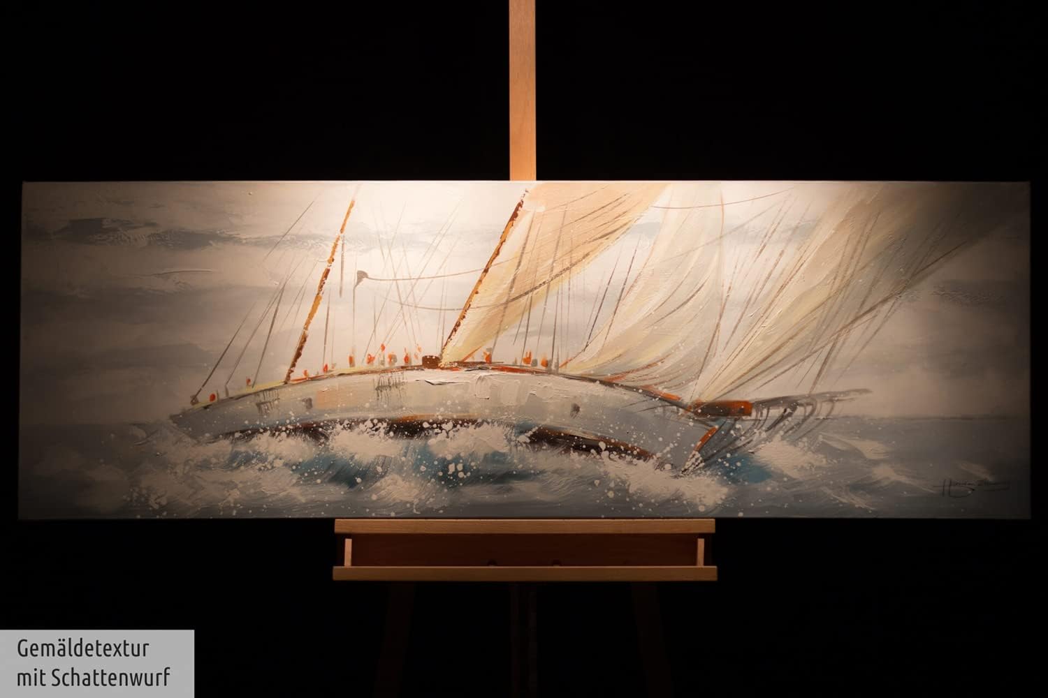 KunstLoft Leinwandbild | 100% HANDGEMALT | 150x50cm | Gemälde 'Ruf des Abenteuers' | Schiffe & Boote | Weiß | Wandbild Wohnzimmer