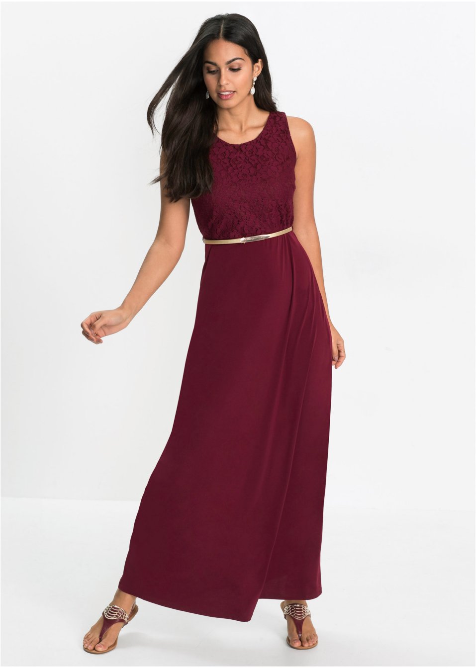 Robe longue de soirée avec ceinture (Ens. 2 pces.)