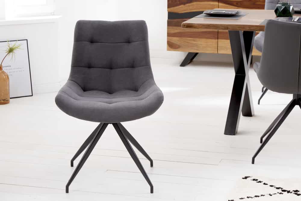 Design Stuhl DIVANI hellgrau Metallgestell schwarz im Retro Stil