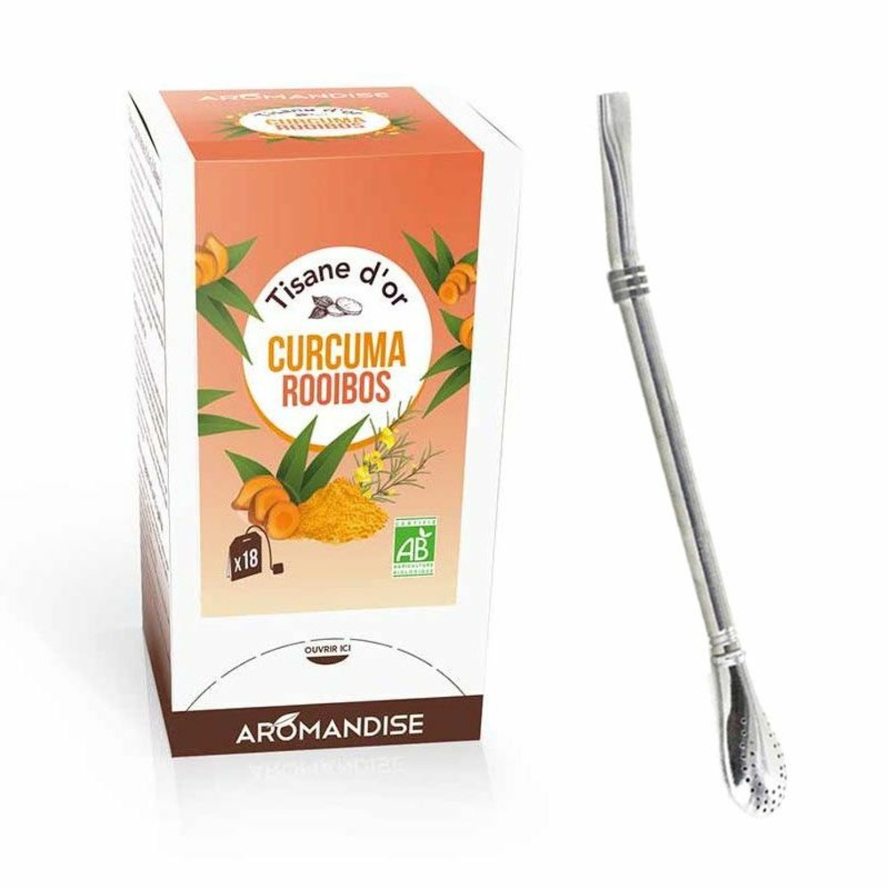 Tisane d'or bio curcuma rooibos 20 sachets + paille inox avec filtre
