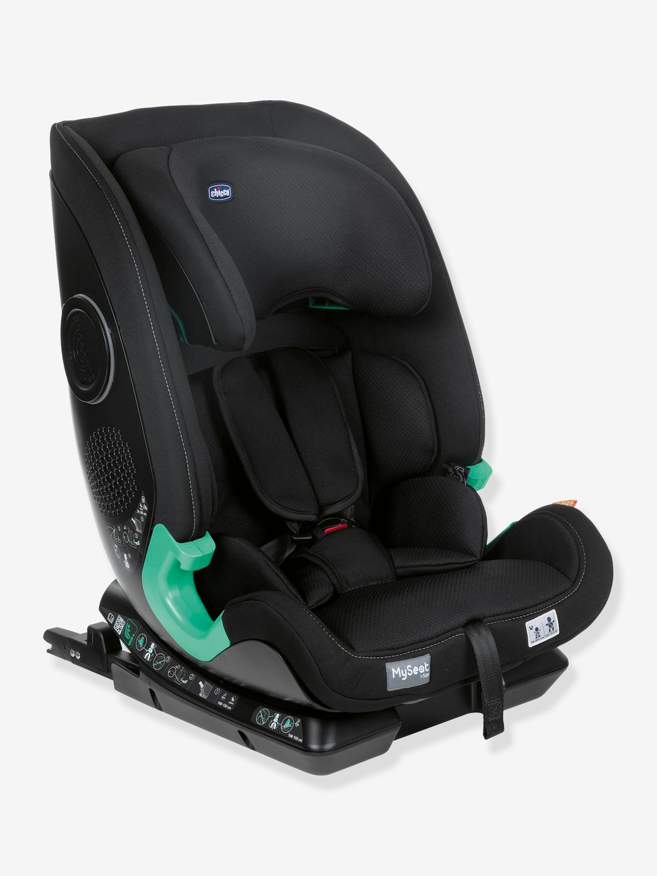 Cadeira auto CHICCO MySeat i-Size para crianças de 76 a 150 cm, equivalente aos grupos 1/2/3, preta lisa.