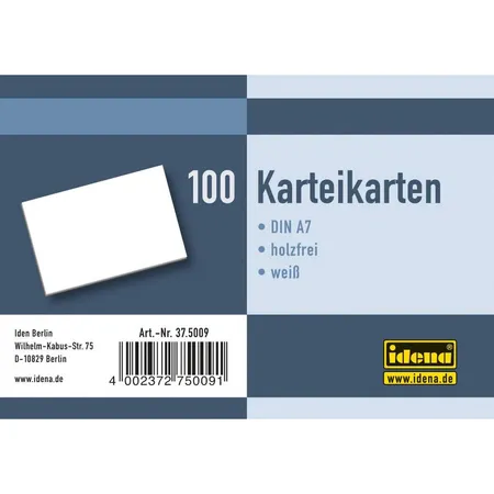 Idena Karteikarten A7 blanco Weiss, 100 Stück
