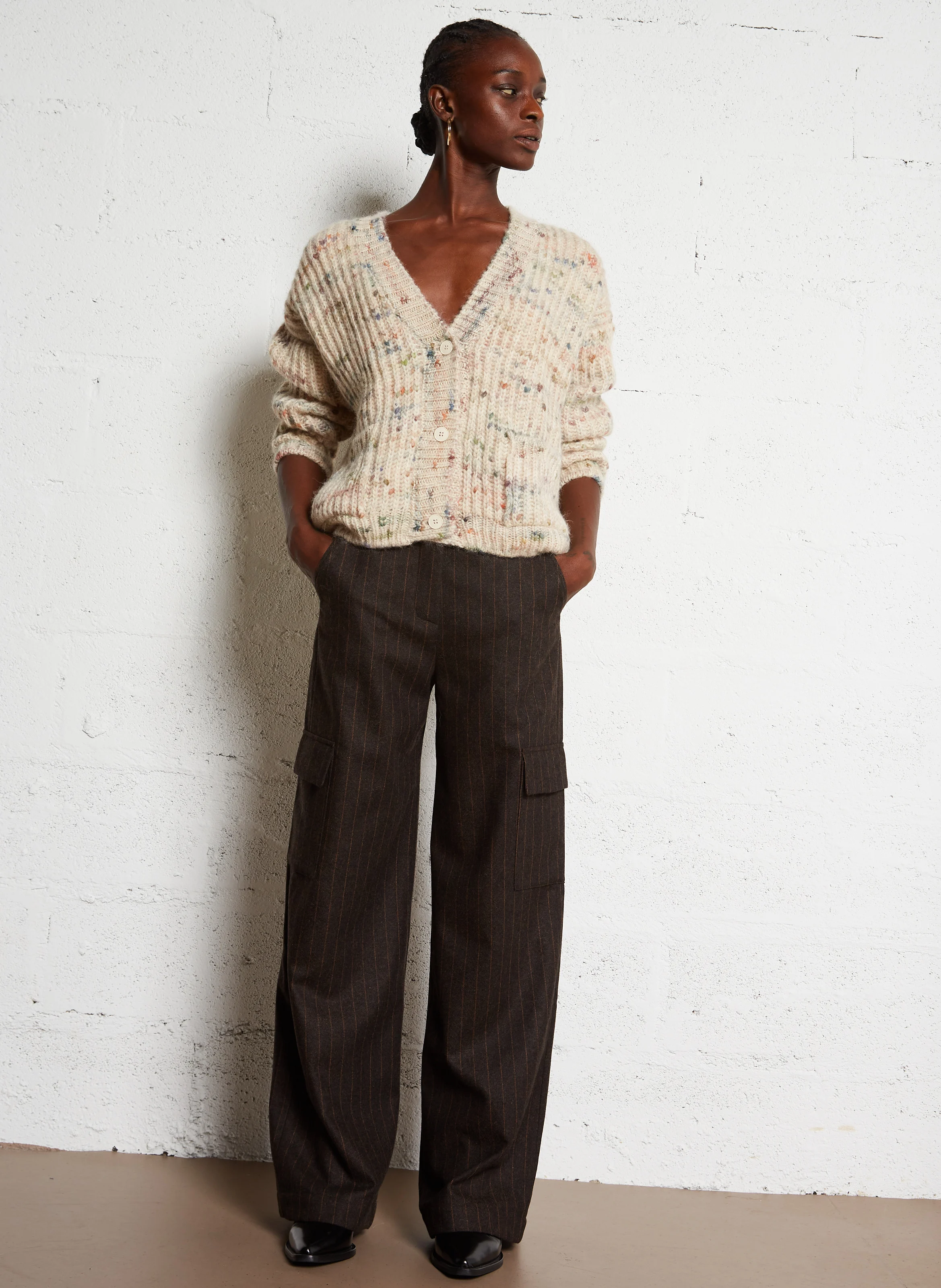 ORCHAND - Gilet ample col V jacquard en laine mélangée| Multicolore
