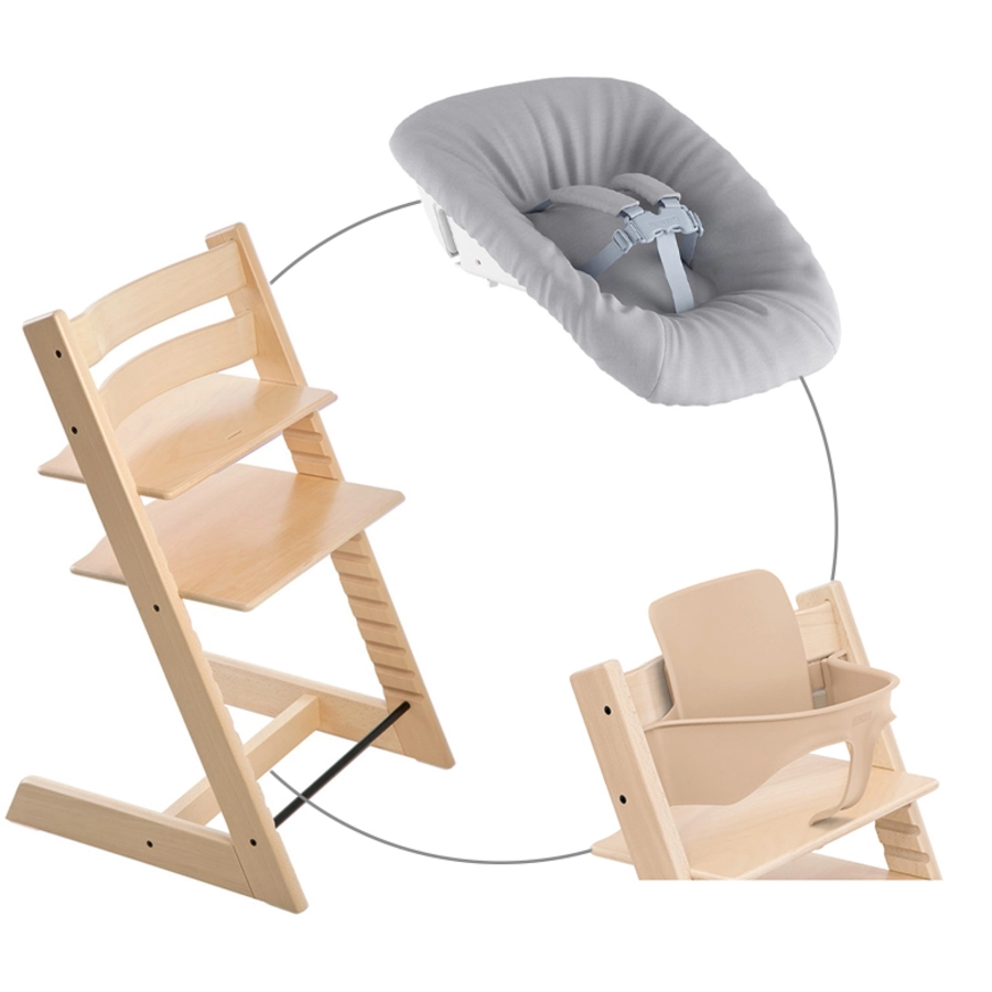 STOKKE® Mega Tripp Trapp® Set Hochstuhl Buche natur inkl. Newborn Set™ Grey und Baby Set natur