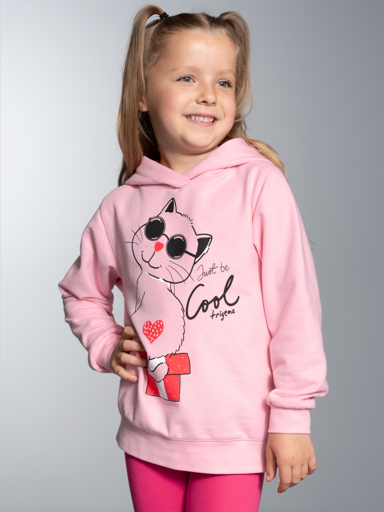 Hoodie mit süßem Katzen-Printmotiv Rosé