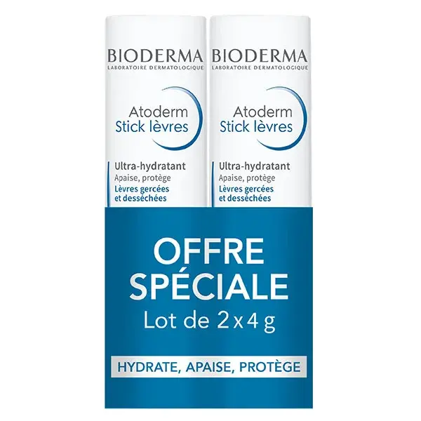 Bioderma Atoderm Bálsamo Labial Ultra-Hidratante, Pacote com 2 x 4g
