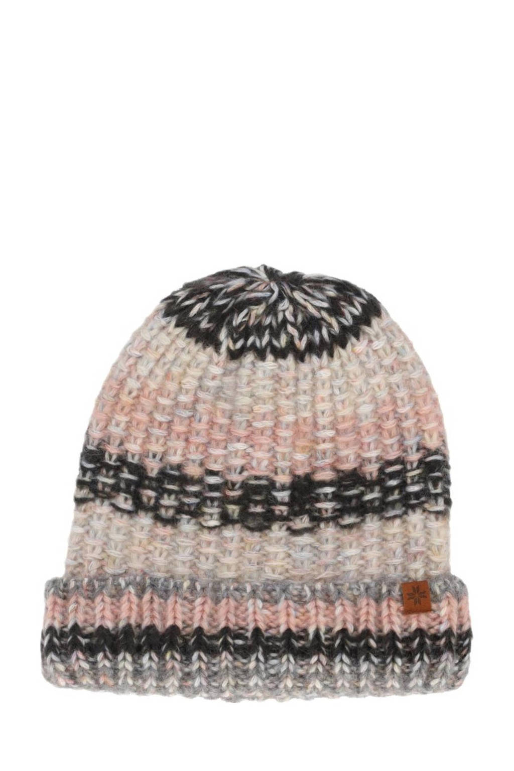 gestreepte muts roze/grijs
