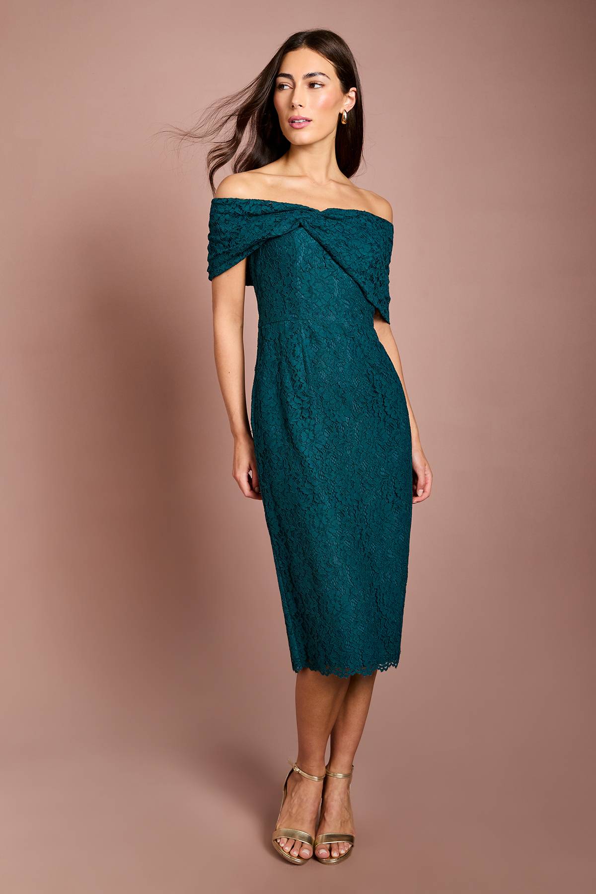 Coast Robe Crayon Midi En Dentelle À Épaules Dénudées