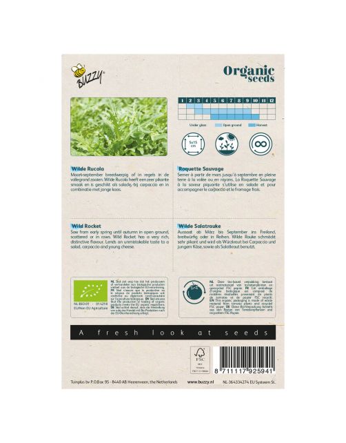 Buzzy Organic Wilde Rucola  - Bio - Groentezaden - 600 g