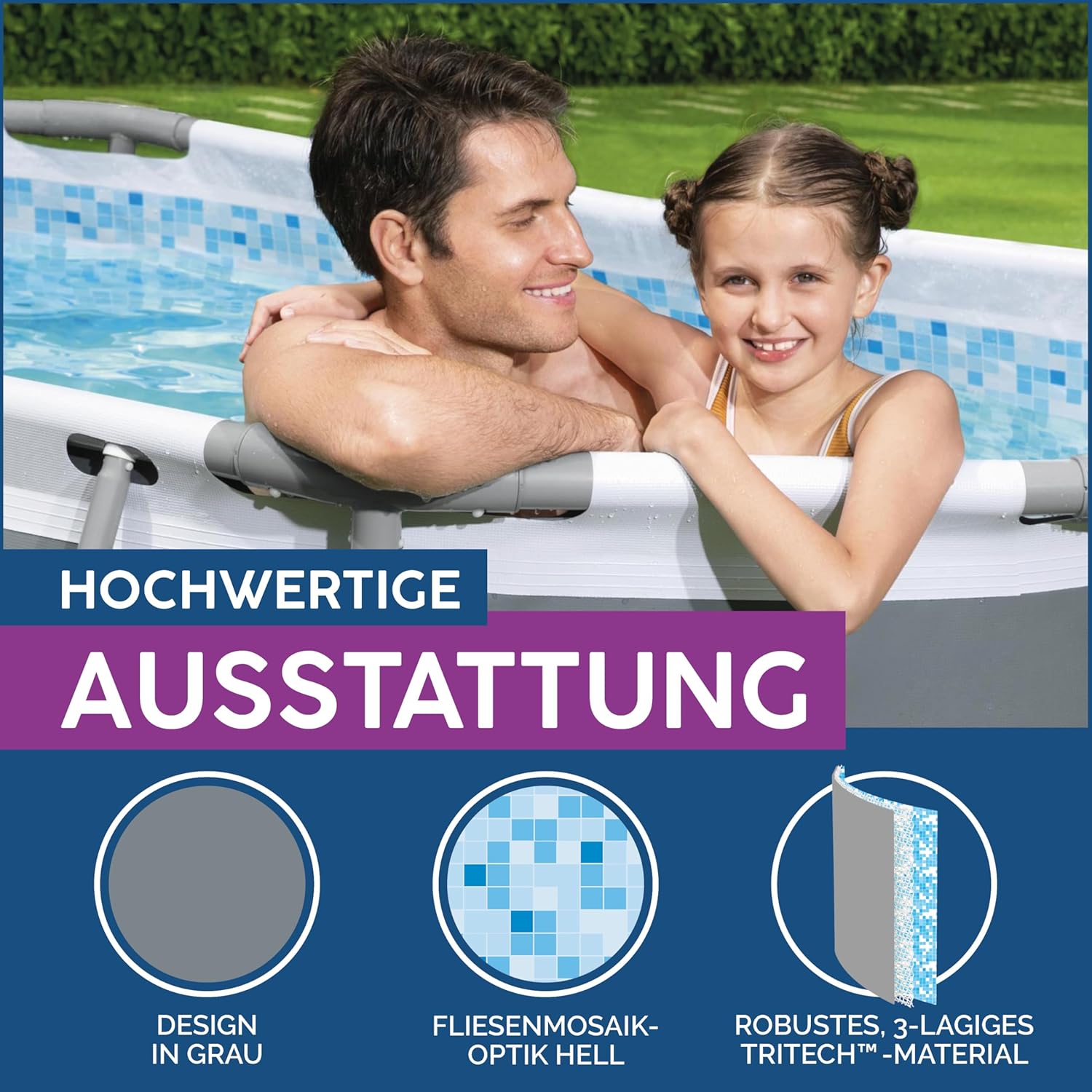Bestway Power Steel Frame Pool Set mit Filterpumpe 427 x 250 x 100 cm, grau, oval