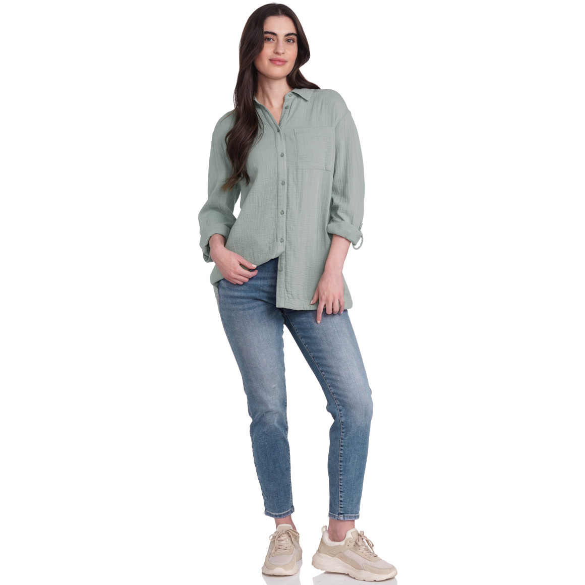 Gina Damen Musselin-Bluse unifarben salbei