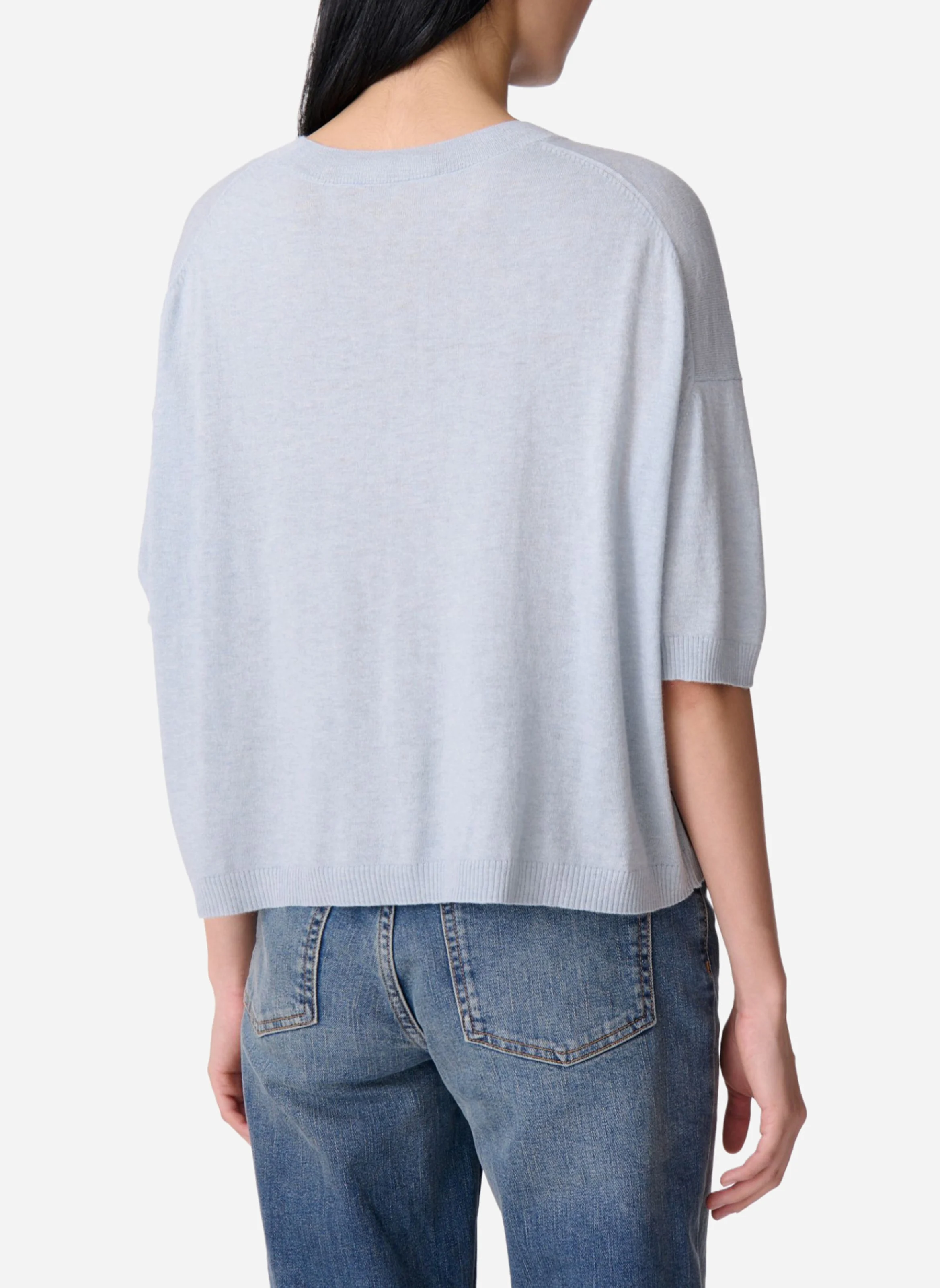 DELIAH - Pull droit col rond en laine mélangée | Bleu