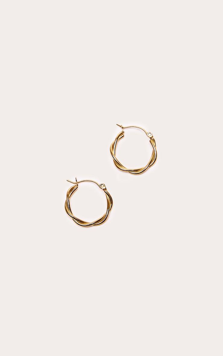 Doré Boucles D'oreilles Créoles Torsadées Lisses En Acier Inoxydable