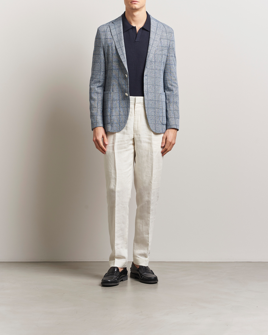 BOSS BLACK Hanry Checked Jersey Patch Pocket Blazer Light Blue