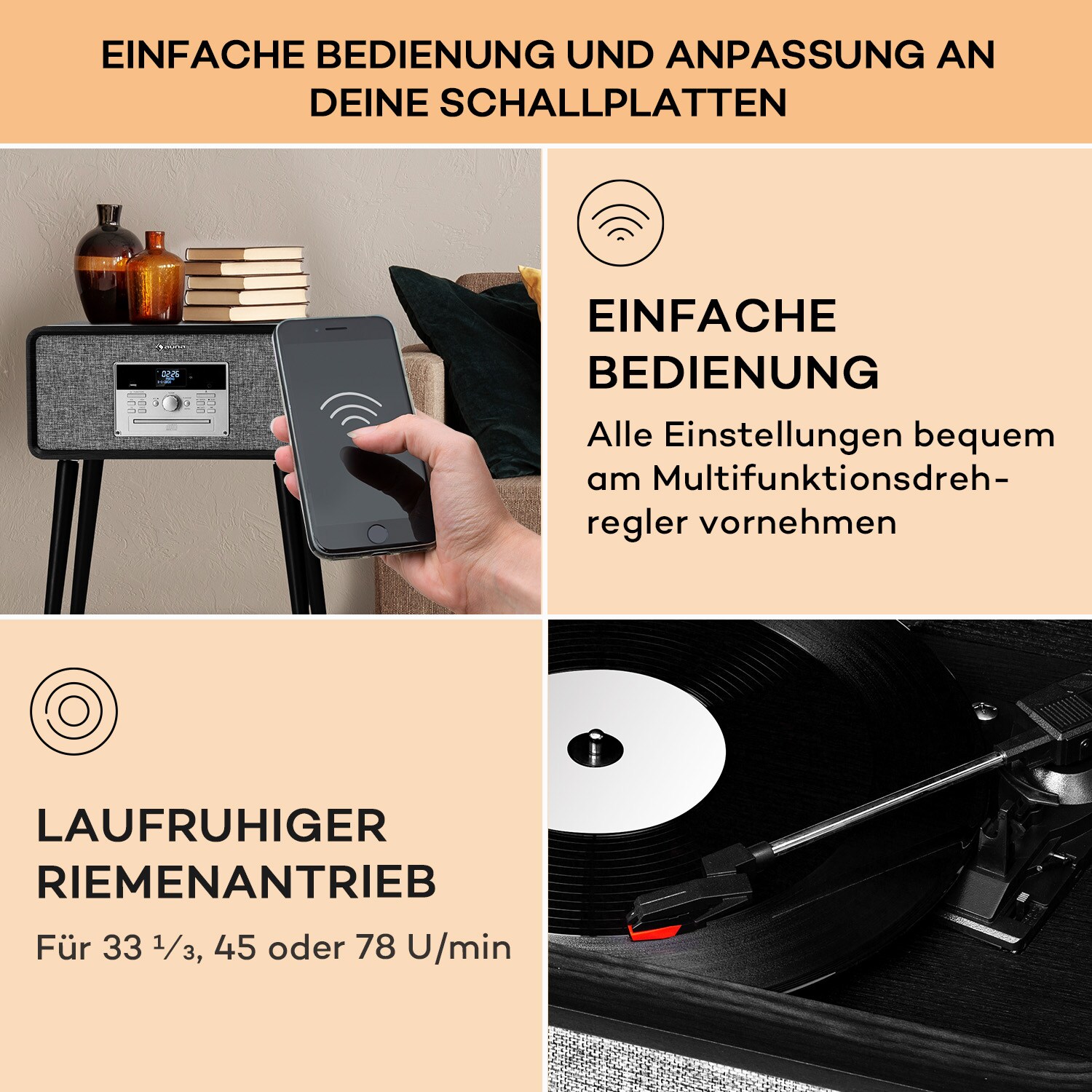 Mary Ann Plattenspieler 33 ? / 45 / 78 U/min CD DAB+ UKW BT USB Schwarz