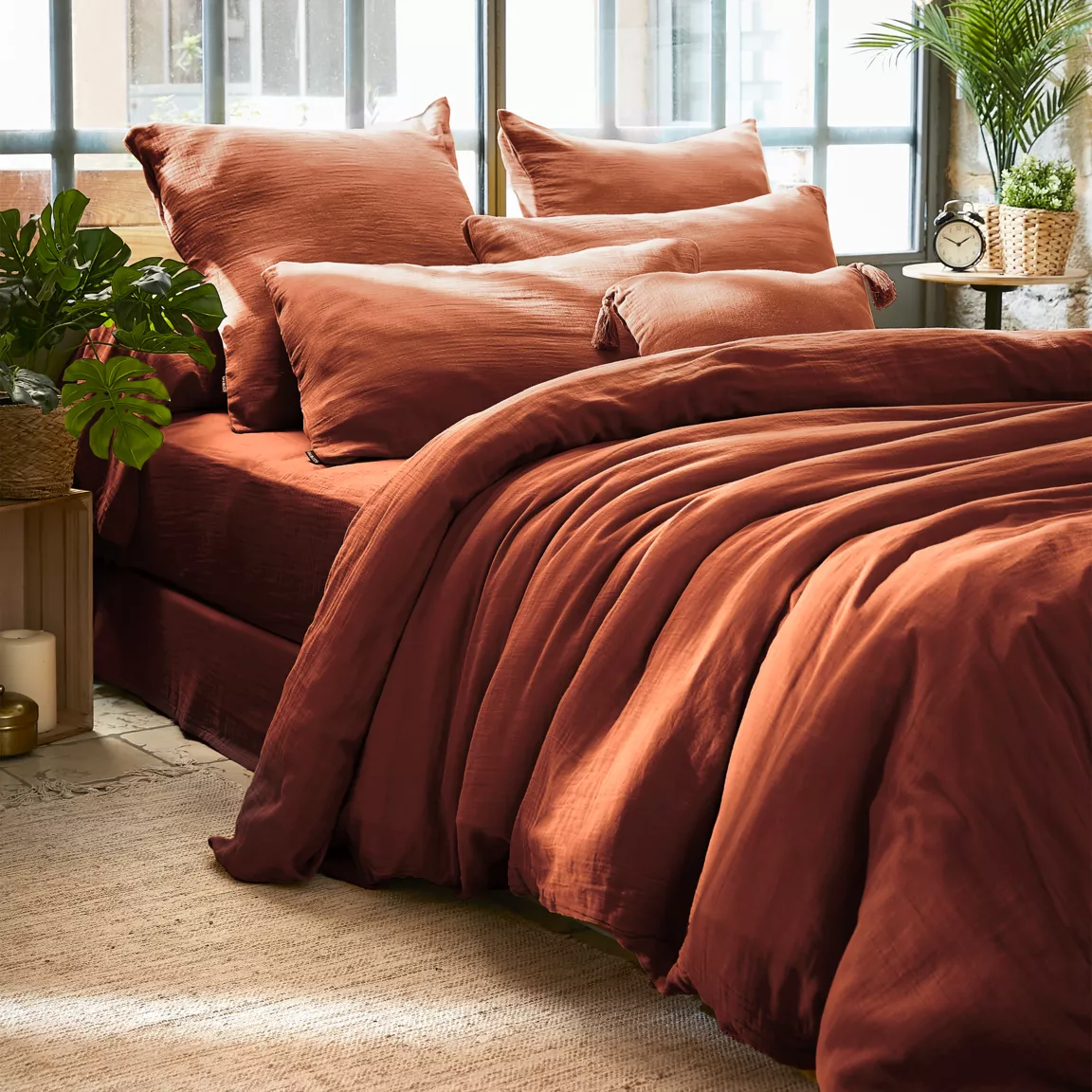 Housse de couette gaze de coton (240 x 220 cm) Gaïa Terracotta