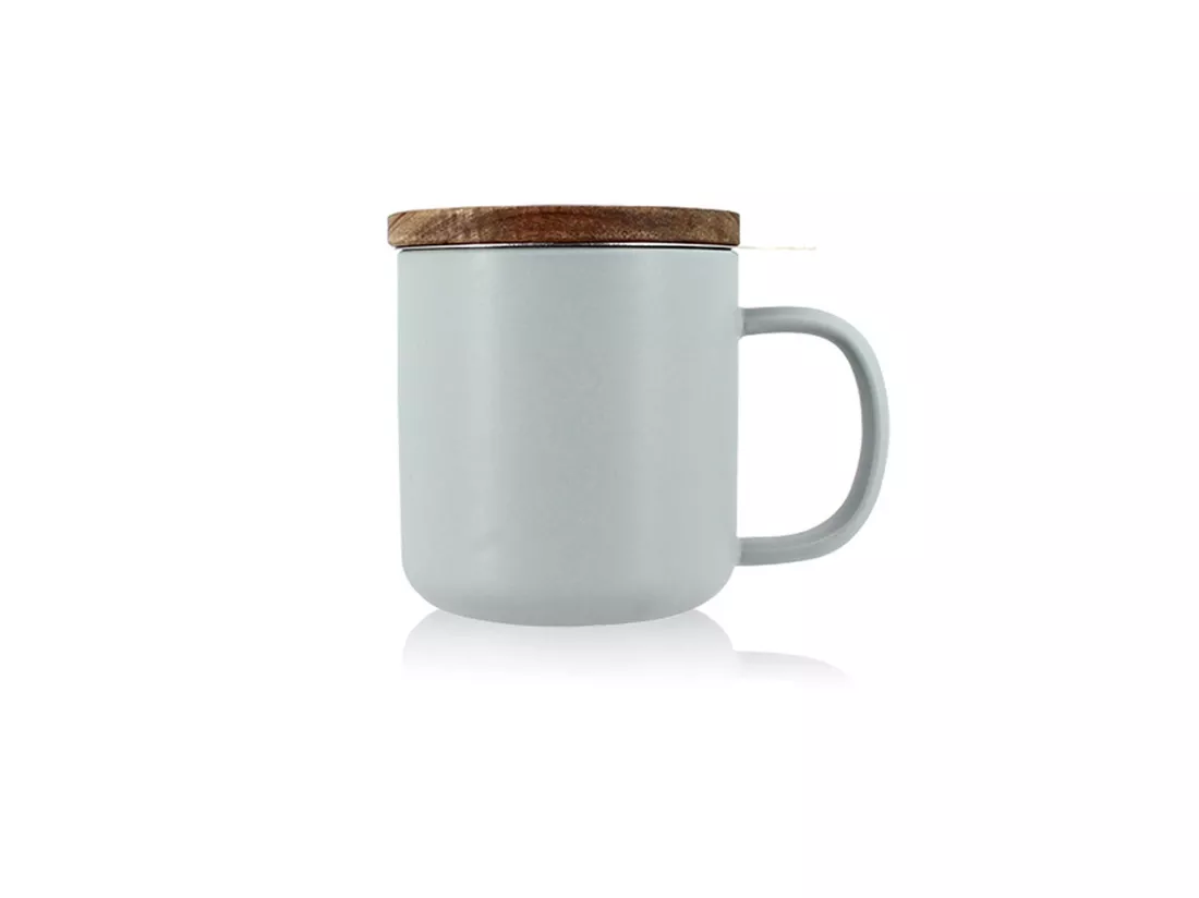 Ogo Living - Tisaniere Juliet 300ml En Gres Gris Perle Avec Couvercle Bois D'acacia