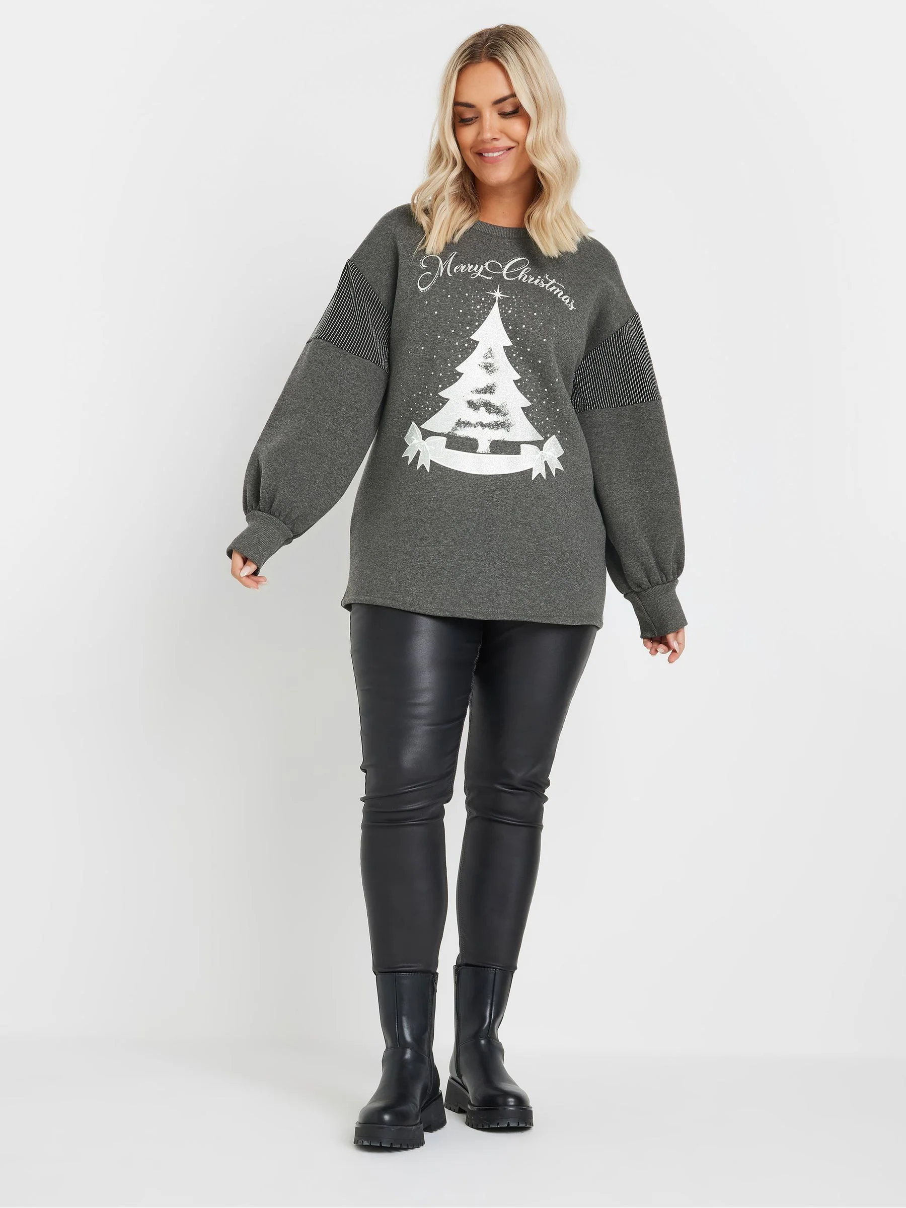 Grijs - Yours Curve Merry Christmas Diamante Embellished Sweatshirt