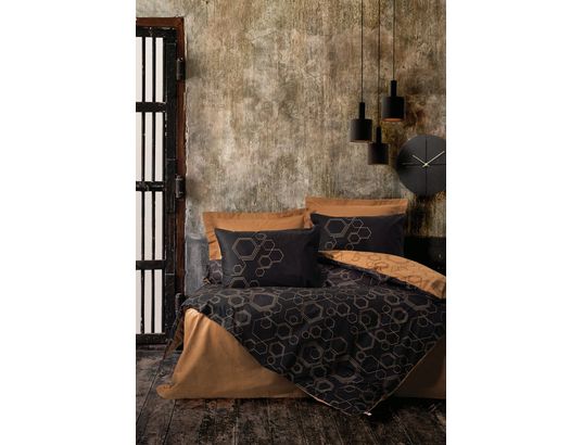 CONCEPT1 - Parure de lit housse de couette Dawn 240x220cm + 2 taies 60x60 cuivre