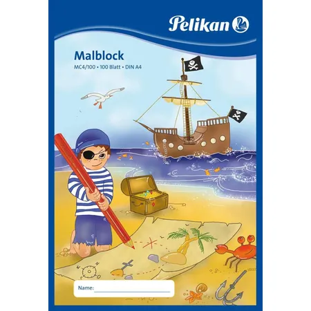Pelikan Malblock Zeichenblock mit Piratenmotiv, 100 Blatt, DIN A4