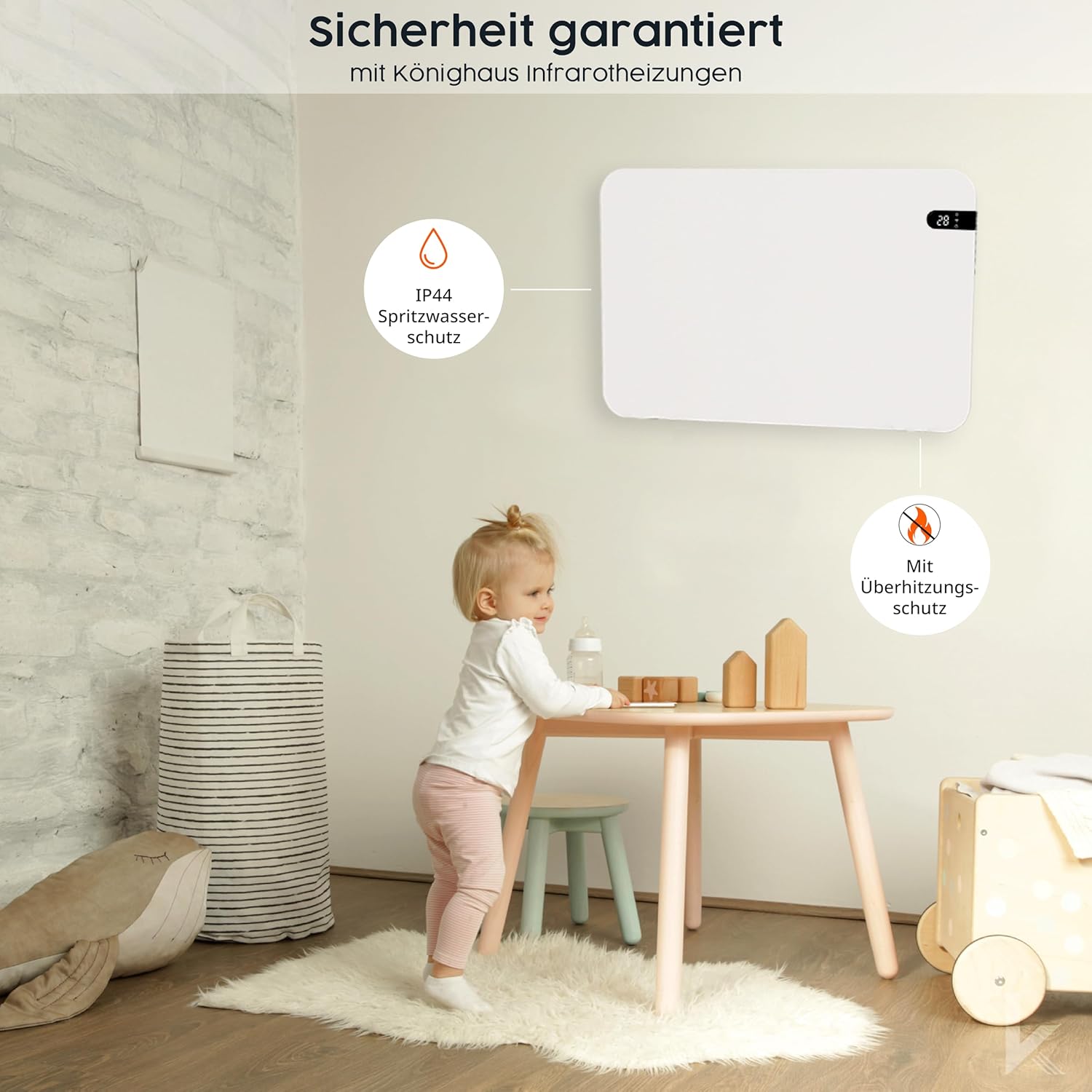 Könighaus 600W Smart -  - Standgerät/Wandmontage - WLAN App-Steuerung mit Fernbedienung - Heizkörper inkl. Handtuchhalter, Standfüße & Befestigung Farbe: Weiß