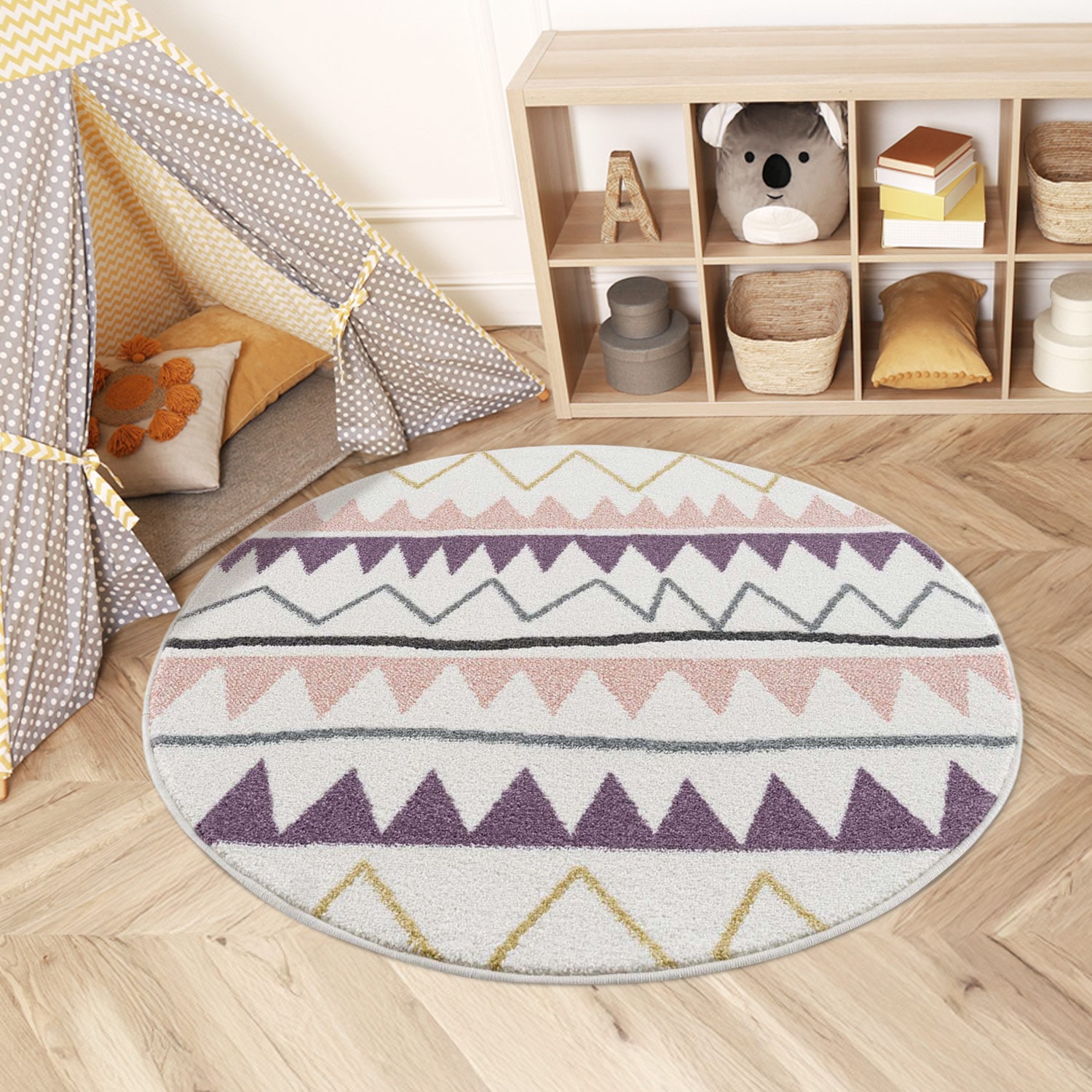 Carpet City Kinderteppich »Anime9382« rund 11 mm Höhe Spielteppich, Zickzack, Weicher Flor, Pflegeleicht, Kinderzimmer