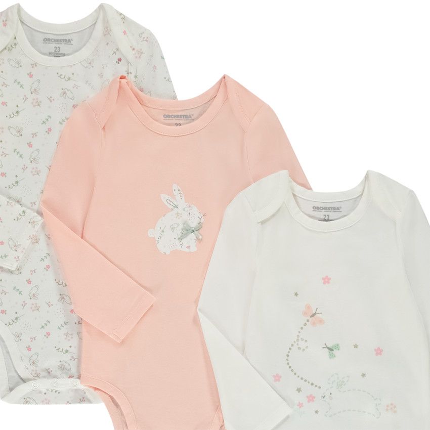 Lot de 5 bodies manches longues en jersey pour bébé fille - Ecru