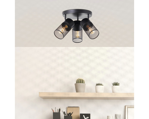 Plafondspot, 3-lichts, Ø 30,5 cm, zwart