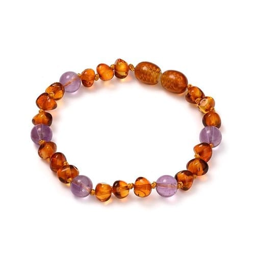 Bracelet ambre et améthyste 16cm