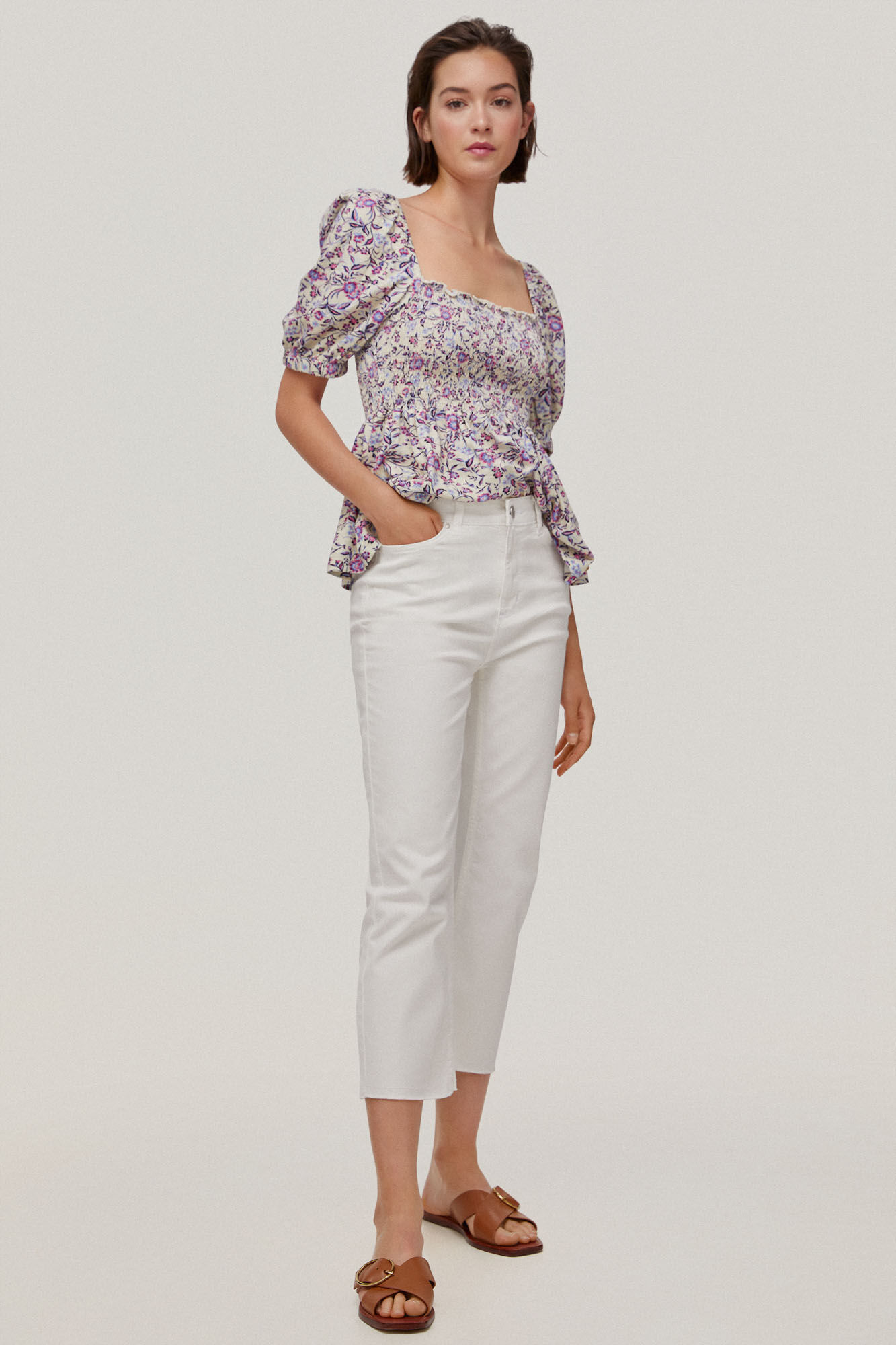 Calça jeans capri reta com 5 bolsos - Raw