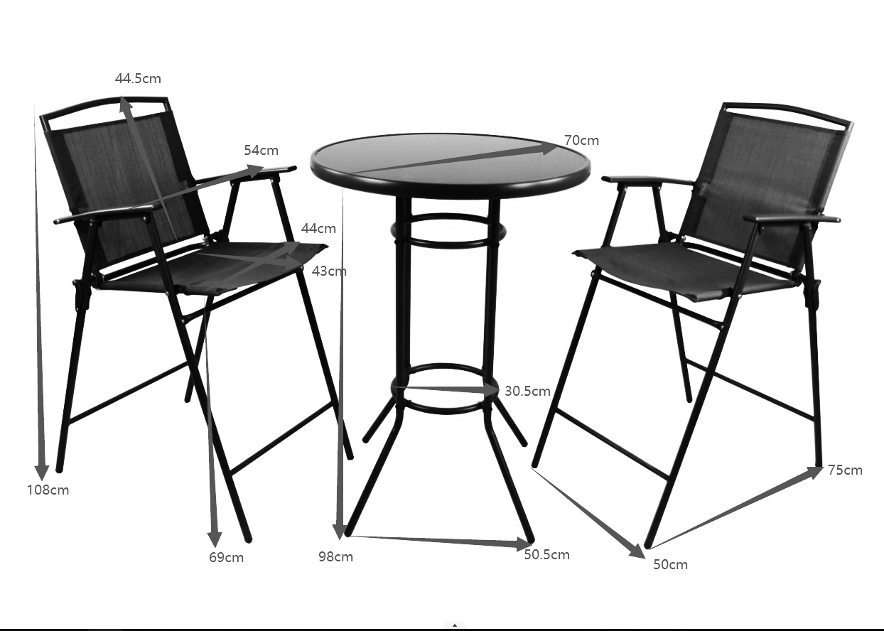 3-teiliges Bartischset GARLOS - anthrazit - Stahl