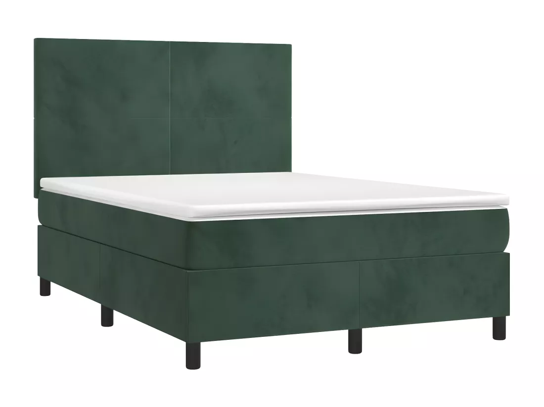 Sommier tapissier matelas et LED Vert foncé 140x200 cm Velours