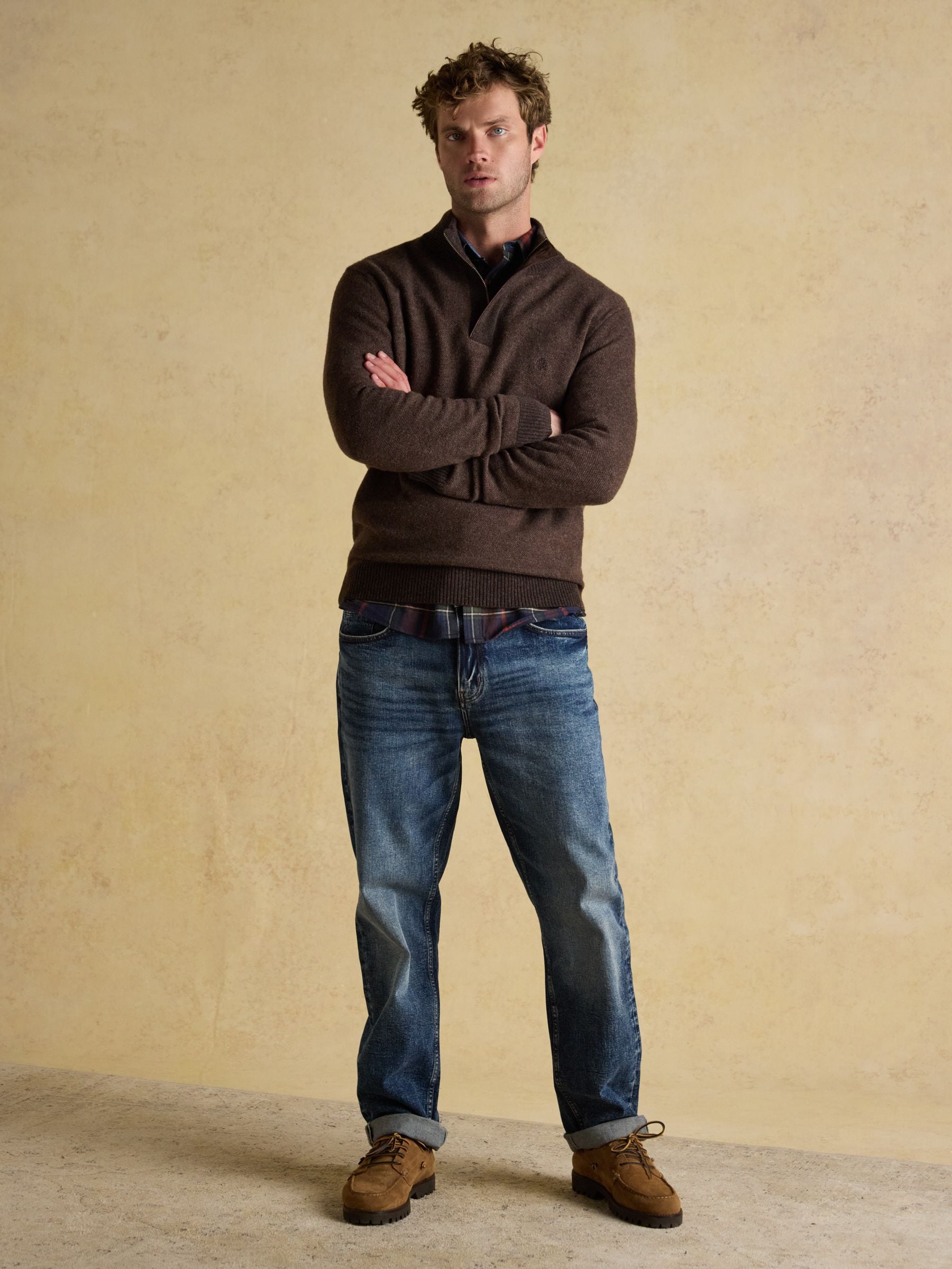 Bruin - Joules Highland Wool-Rich Button Quarter Zip Jumper