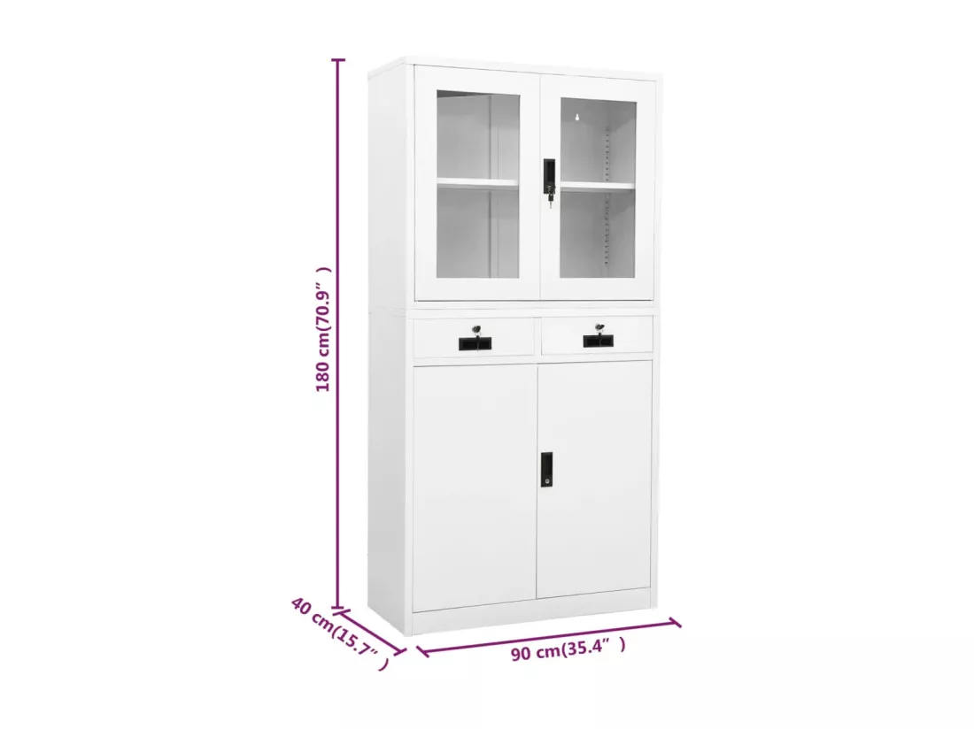 Armoire de bureau Blanc 90x40x180 cm Acier et verre trempé