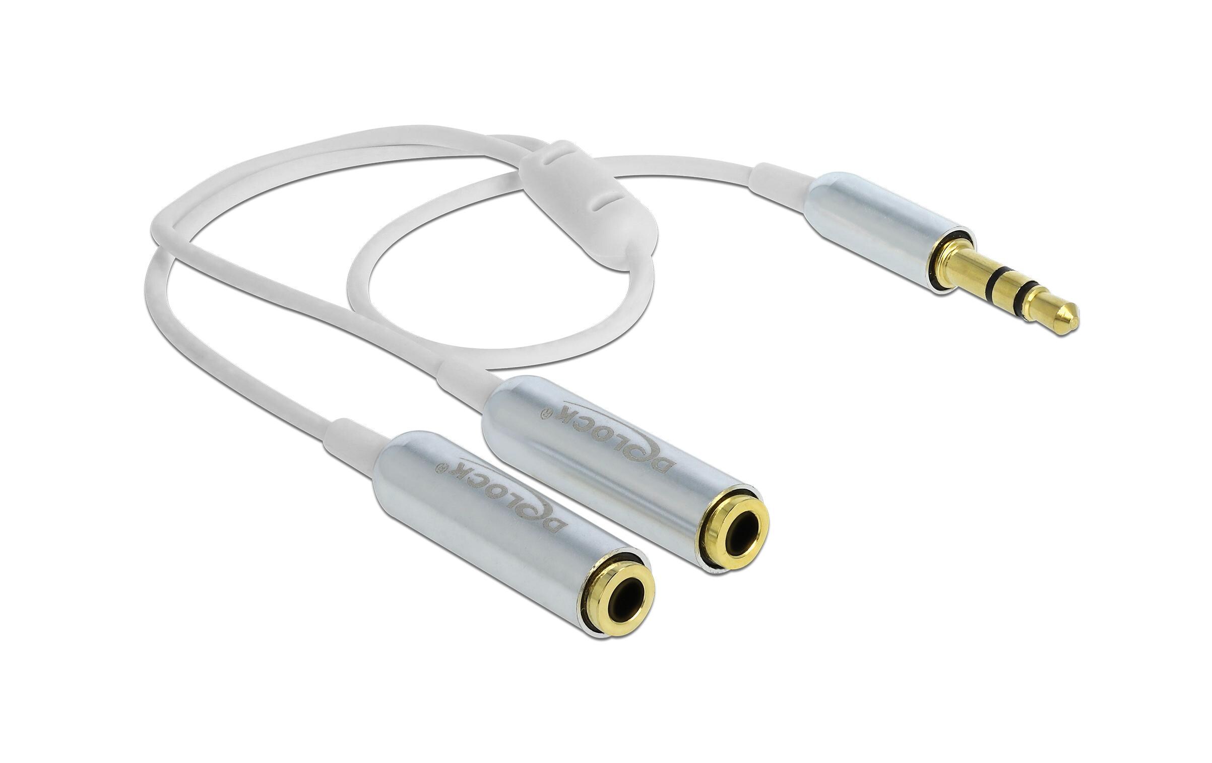 Audio-Kabel Klinke 3.5 mm, male – female, 0.25 m WeissDelock Kabel Audio Splitter Klinkenstecker 3.5 mm 3 Pin > 2 x Klinkenbuchse 3.5 mm 3 Pin 25 cm