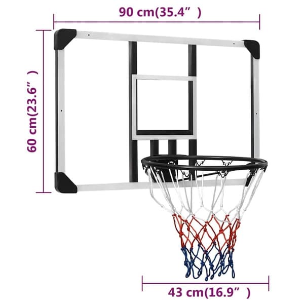 vidaXL Basketballplate gjennomsiktig 90x60x2,5 cm polyeten