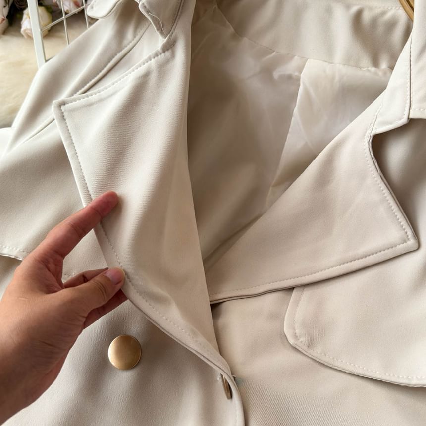Yearnin - Trenchcoat met lange mouwen, dubbele rij knopen en sjerp