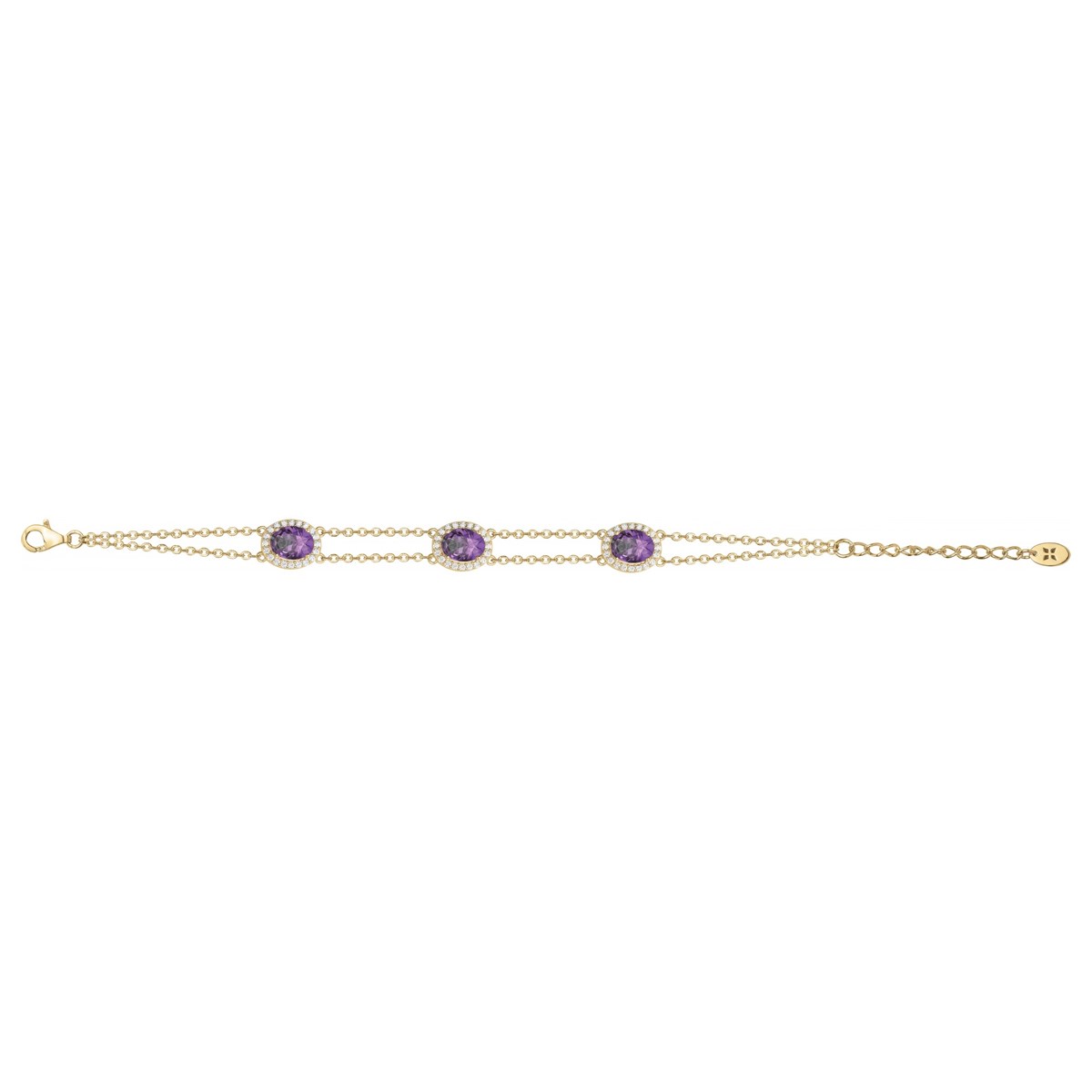 Bracelet souple VICTORIA en Plaqué Or avec pierre synthétique mauve amethyste