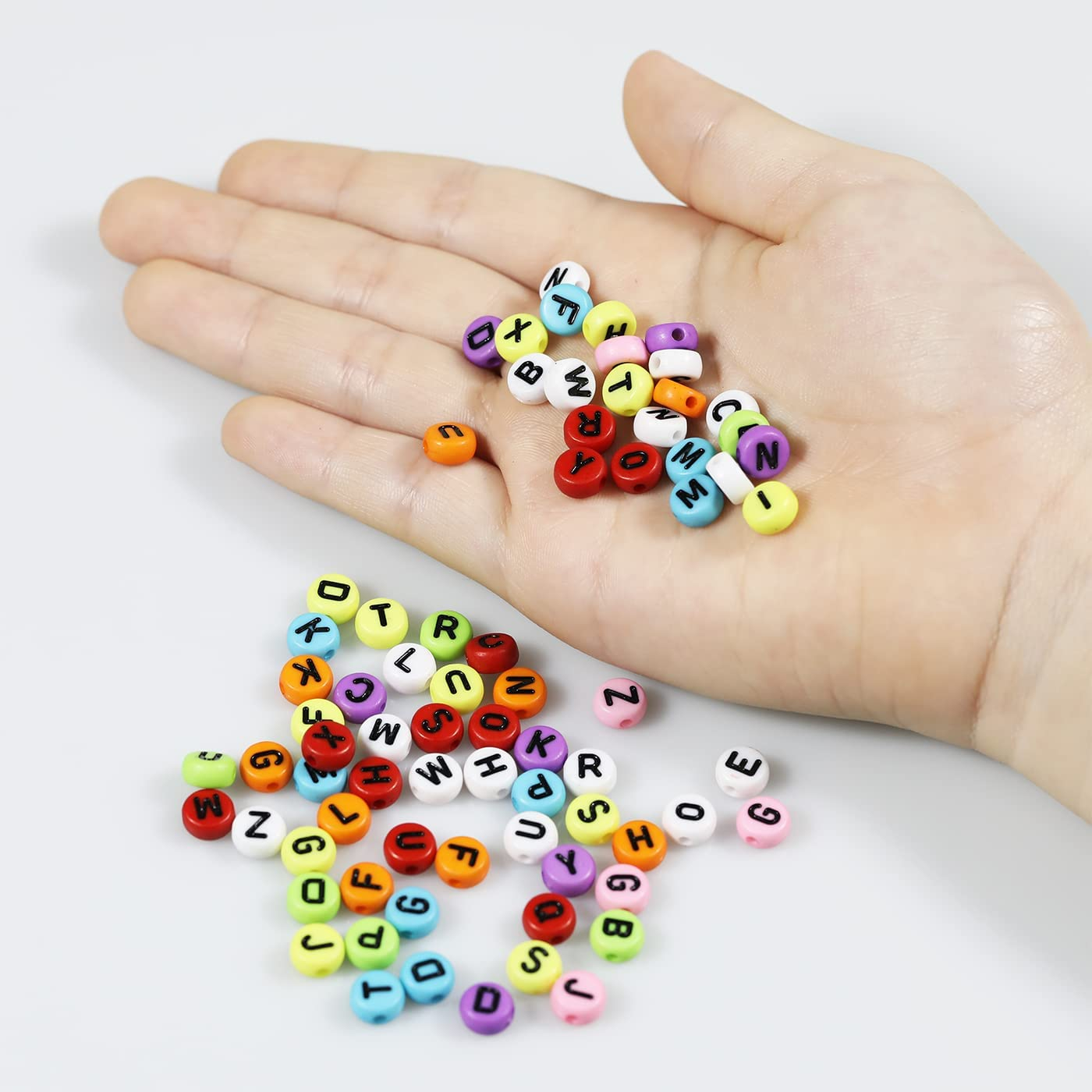 (100er Set) Buchstaben Perlen DIY Bastel Schmuck Zwischenperle für Armband / Kette - Bunt / Weiss