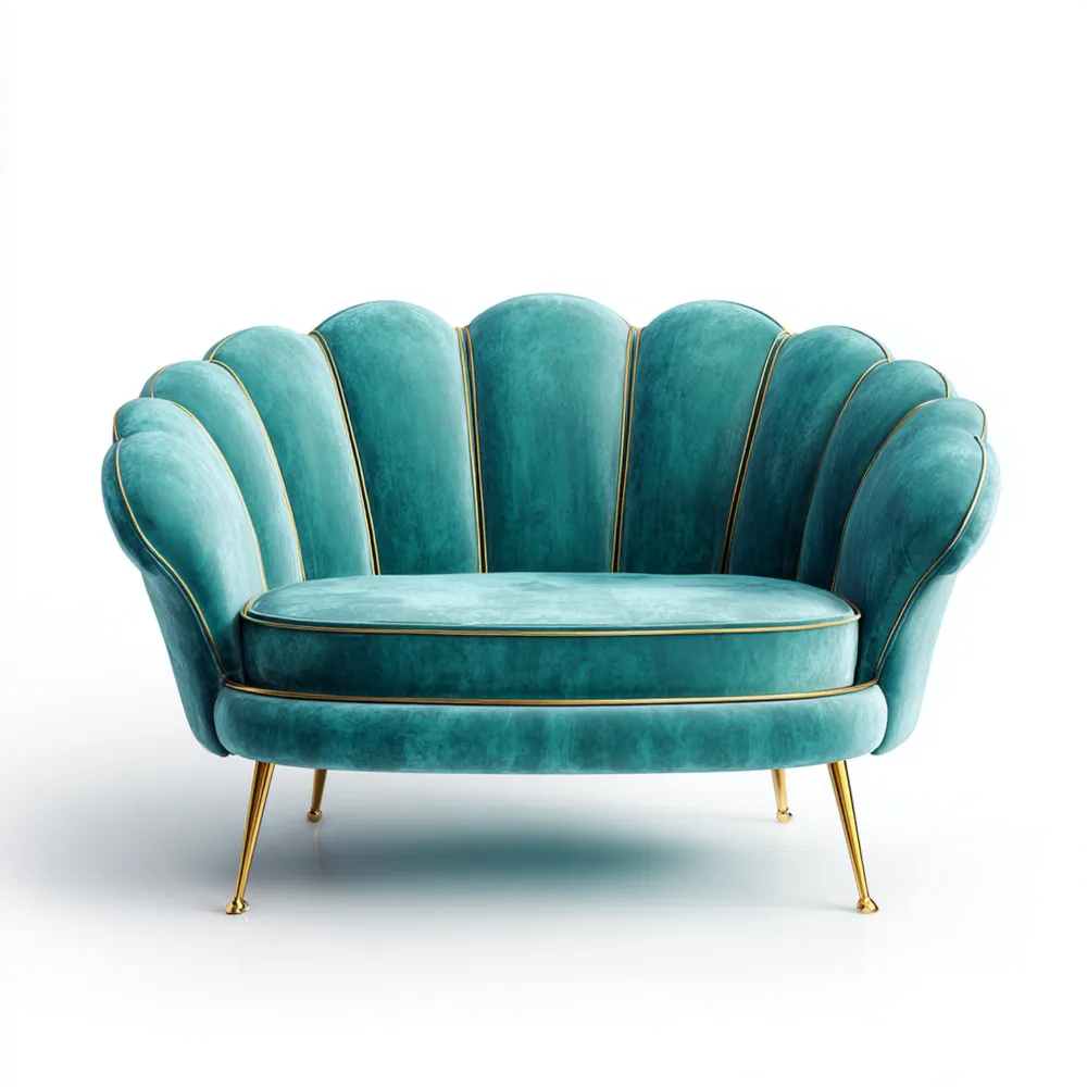 Art Deco 2-Sitzer-Sofa (150x85x85 cm) Samt Gold Akzente Türkis