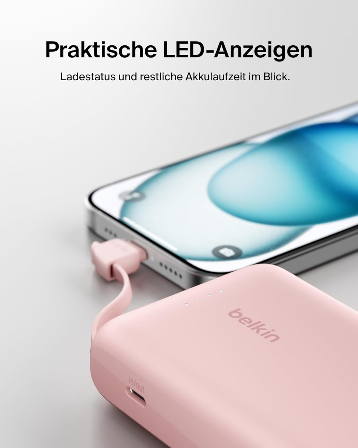 (20W) 10000mAh BoostCharge USB C Powerbank Ladegerät inkl. USB C Ladekabel mit LED Anzeige (BPB021HQPK) - Rosa