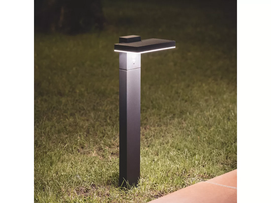 Balise sur Pied Extérieure Solaire LED 5W 50cm Aluminium avec Détecteur de Mouvement Bran Noir